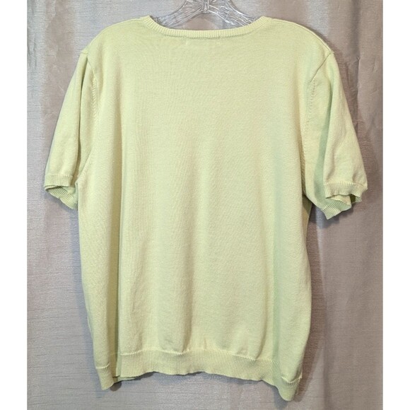 Drapers & Damons Women Size LARGE Sweater Short Sleeves Lt Green & Black Floral - Picture 3 of 16
